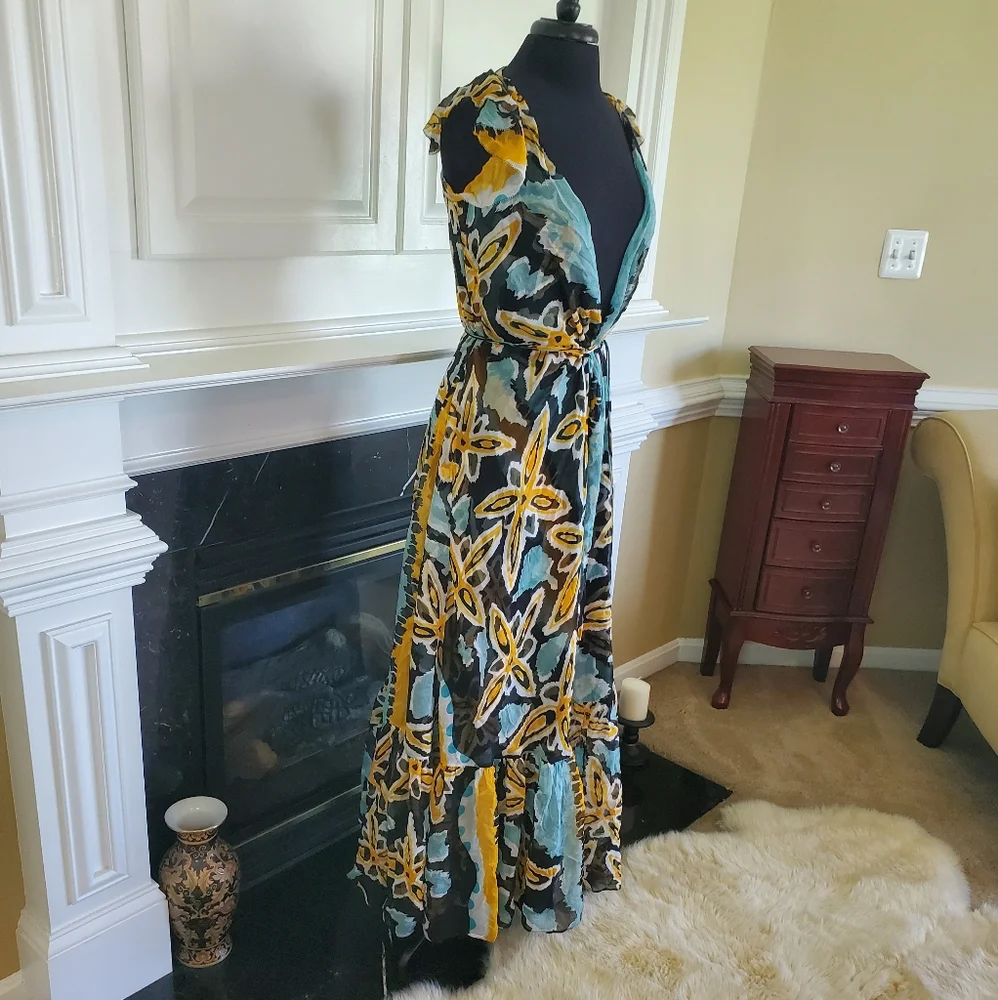 Diane Von Furstenberg Blue, Yellow and Black Floral Maxi Dress - Picture 2 of 10